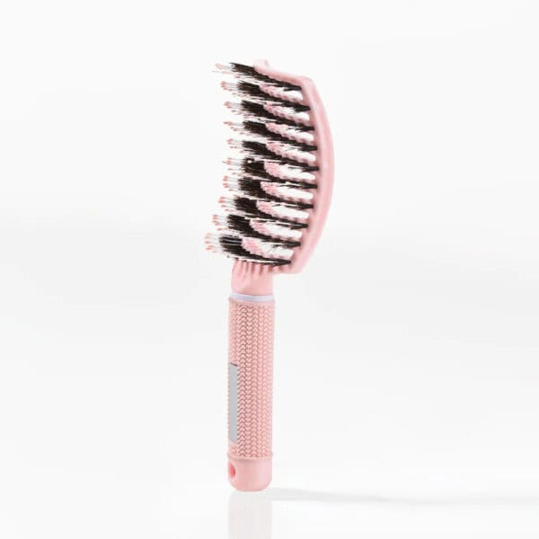 Curved Paddle Brush - hårbørste med vildsvinehår - Lyserød